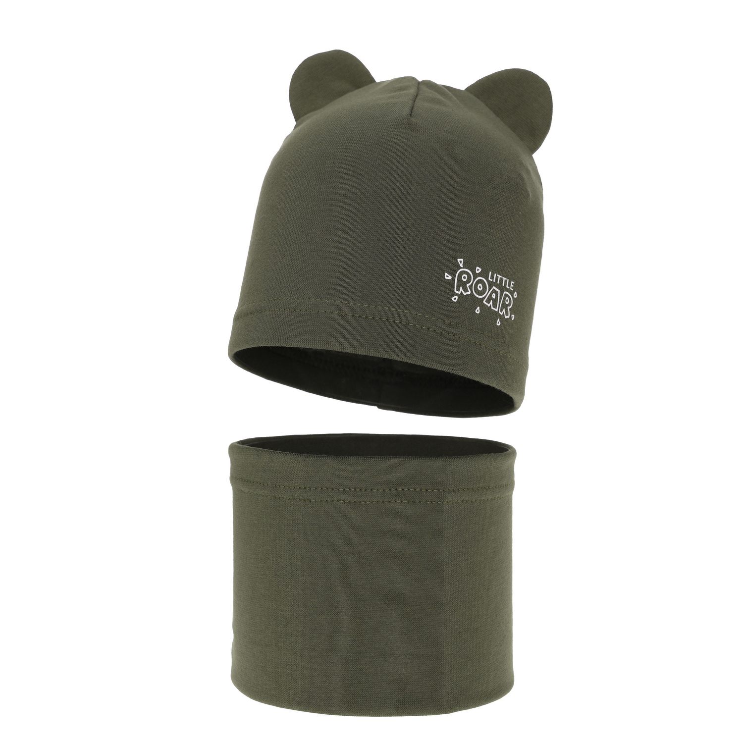 Czapka i komin dla chłopca jesienny, wiosenny komplet, khaki Cymes