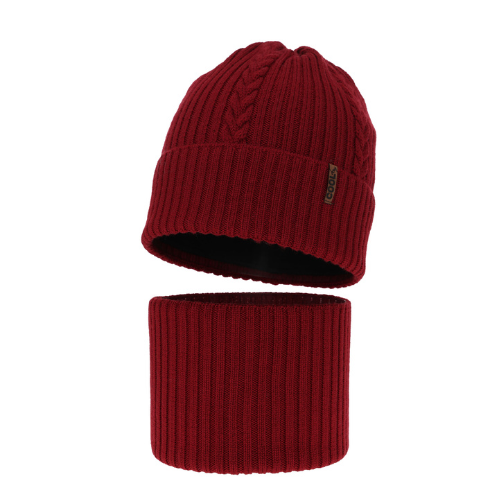 Boy's winter set: hat and tube scarf burgund 100% extra finemerino wool Wilson