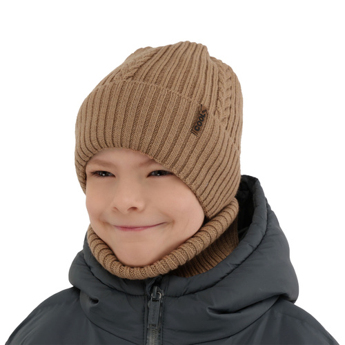 Boy's winter set: hat and tube scarf black 100% extra finemerino wool Wilson