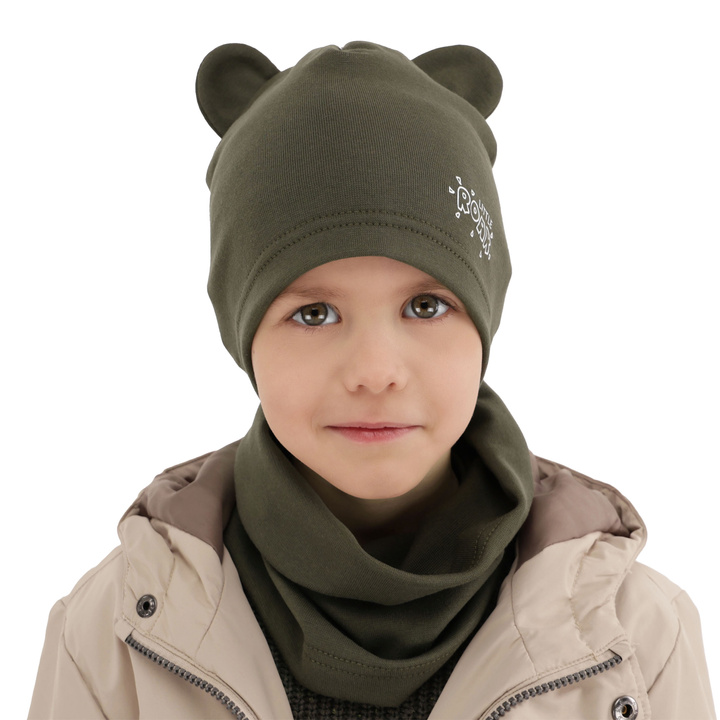 Boy's spring/ autumn set: hat and tube scarf khaki Cymes