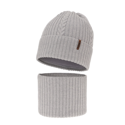 Boy's winter set: hat and tube scarf grey 100% extra finemerino wool Wilson