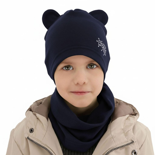 Boy's spring/ autumn set: hat and tube scarf navy blue Cymes