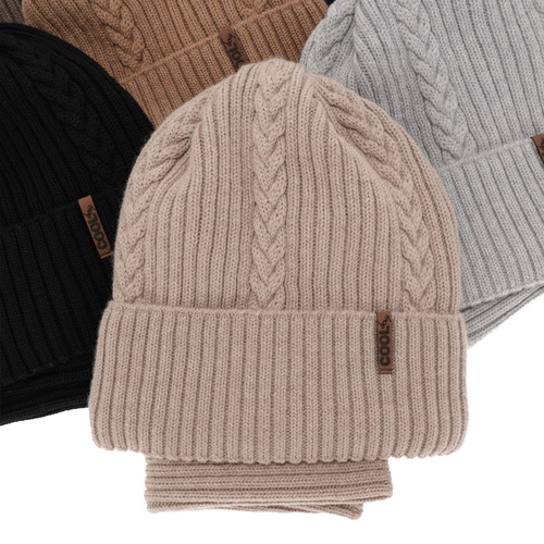 Boy's winter set: hat and tube scarf camel 100% extra finemerino wool Wilson