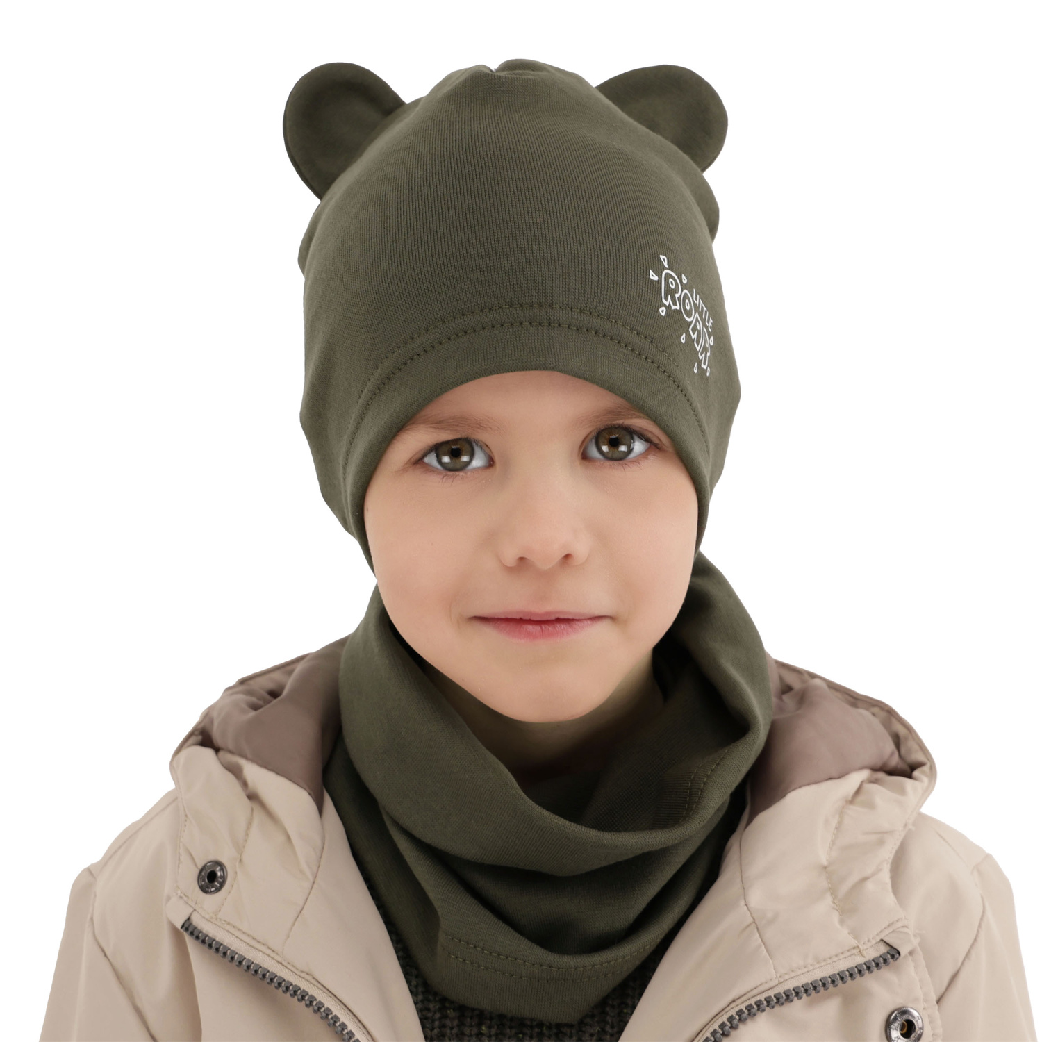 Boy's spring/ autumn set: hat and tube scarf beige Cymes