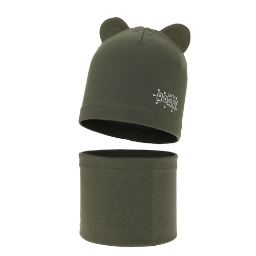 Czapka i komin dla chłopca jesienny, wiosenny komplet, khaki Cymes