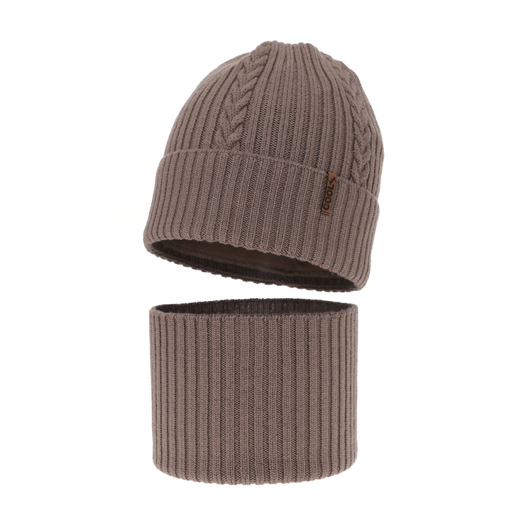 Czapka i komin dla chłopca zimowy komplet, jasnobrązowy, 100% wełniany merino Wilson